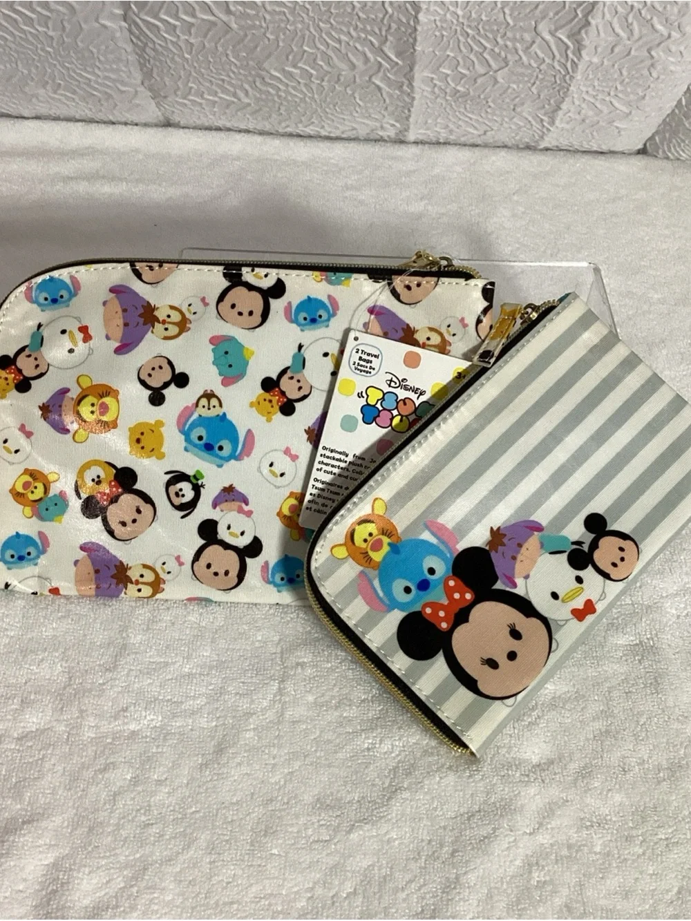 Disney Tsum Tsum Set of 2 Travel Zippered Cosmetic Bag Pouches NEW